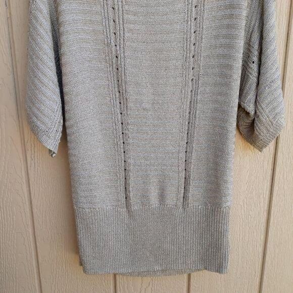 WHBM Metallic Tunic Textured Cable Knit Scoop Kimono Batwing Sweater Gold Sz L - Picture 10 of 13